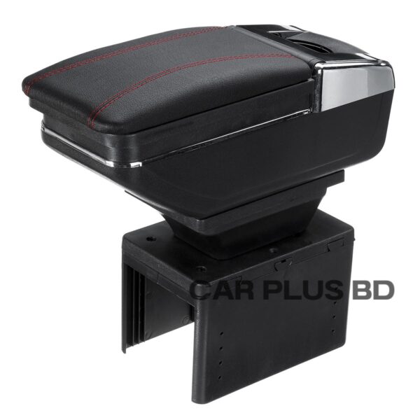 Universal Car Armrest Console Box Artificial Leather- Black - Image 3