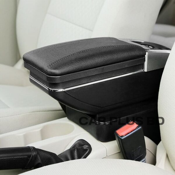 Universal Car Armrest Console Box Artificial Leather- Black - Image 1