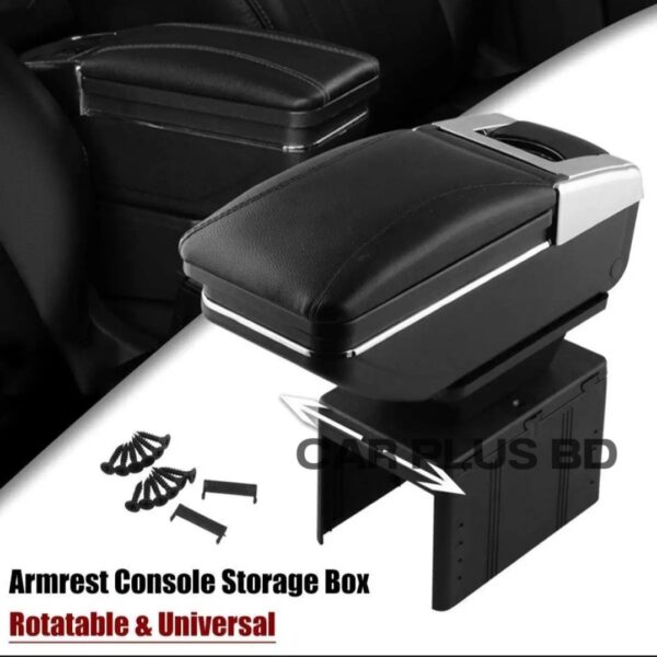Universal Car Armrest Console Box Artificial Leather- Black - Image 2