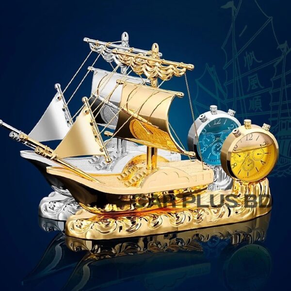 Car Golden Boat Air Freshener Dashboard watch & Showpiece - Image 2