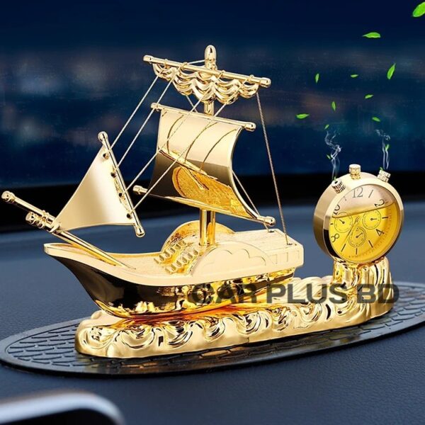 Car Golden Boat Air Freshener Dashboard watch & Showpiece - Image 3