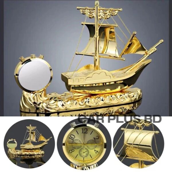Car Golden Boat Air Freshener Dashboard watch & Showpiece - Image 3