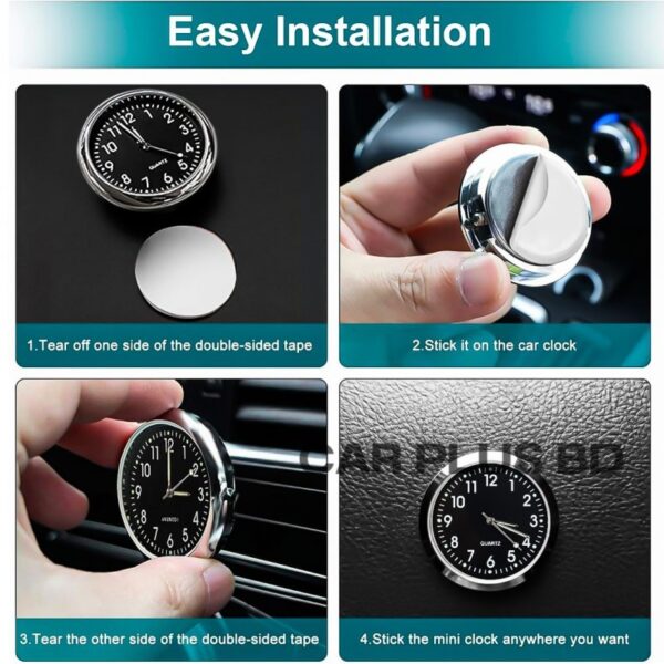 Car Clock, Analog Luminous Quartz Watch (Black) Steel, Easy to Read Digital Display, 3 Installation Methods, Ideal Dashboard Accessory for Safer Driving - Image 4