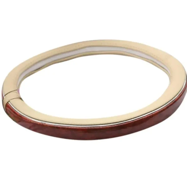Steering Wheel Cover - Cream and Wooden - Image 3