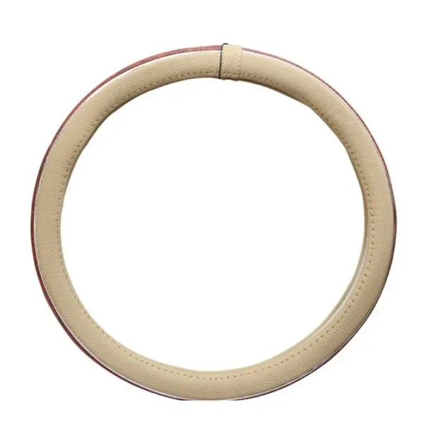 Steering Wheel Cover - Cream and Wooden - Image 2