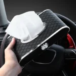 Car Clock Tissue Box Cover Tissue Box holder With Parking Card PU Leather - Image 3