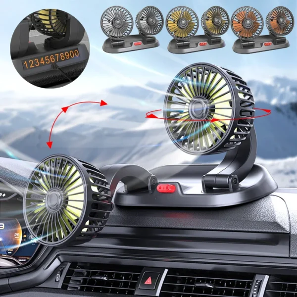 12V/24V automobile Cooling Fan 360° Adjustable Dual Head Cooling Air Fan - Image 3