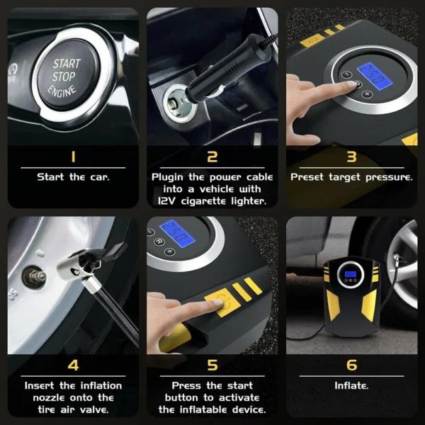 Digital Car Tyre Inflator Pump Portable 150PSI Air Compressor LED Light - Image 3