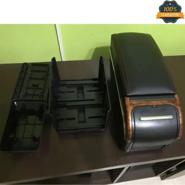 Universal Car Console Box With 7 USB Port Black And Wooden - Image 2