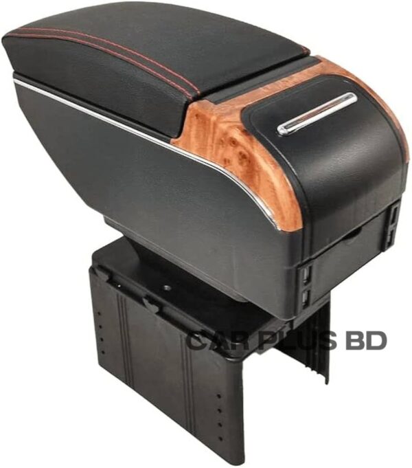 Universal Car Console Box With 7 USB Port Black And Wooden - Image 1