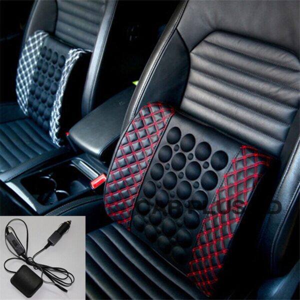 Black/Red Car Seat Lumbar Back Support Pillow Waist Massage Cushion - Image 3
