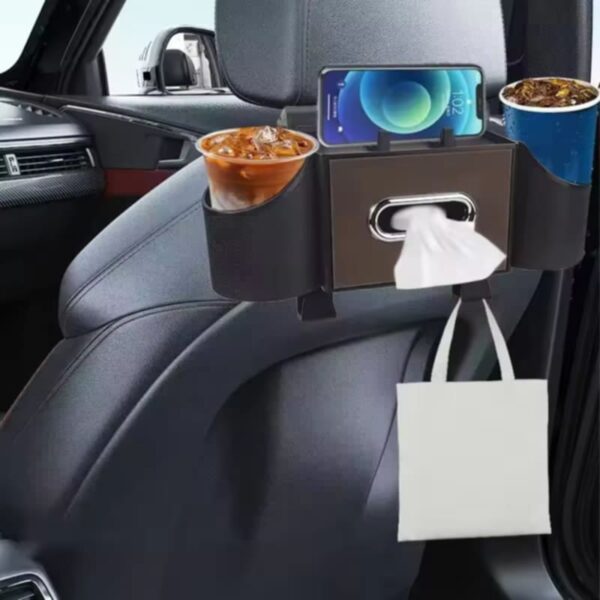 Car Back Seat Tissue Box Holder – 3-in-1 Multi-Functional Organizer for Tissue box, Drink Holder, And Hook - Image 3