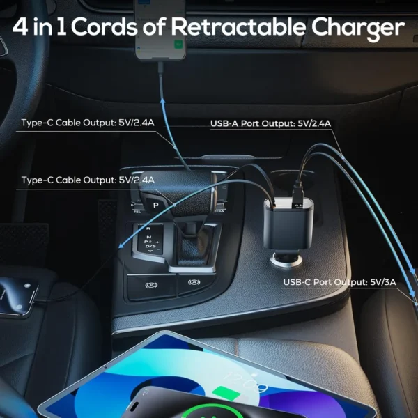 Smart 120w 4 In 1 Design Car Mobile Charger - Image 5