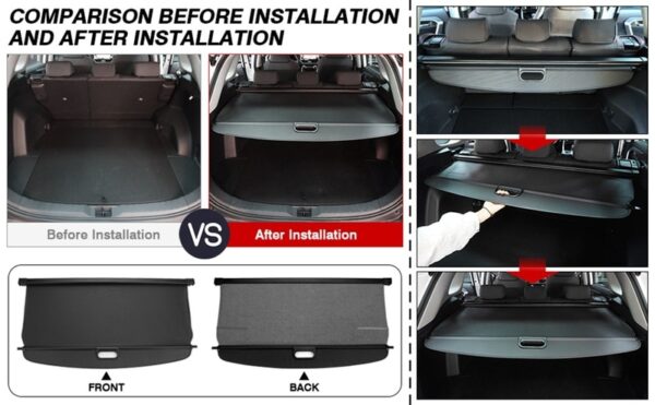 Car Trunk Cargo Cover for Car Retractable Rear Trunk Security Cover Shielding Shade Black - Image 2