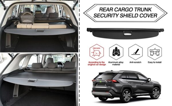 Car Trunk Cargo Cover for Car Retractable Rear Trunk Security Cover Shielding Shade Black - Image 3