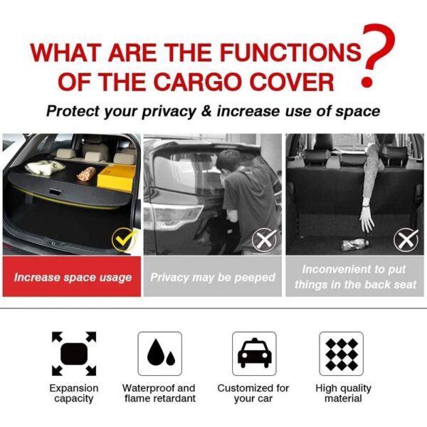 Car Trunk Cargo Cover for Car Retractable Rear Trunk Security Cover Shielding Shade Black - Image 9