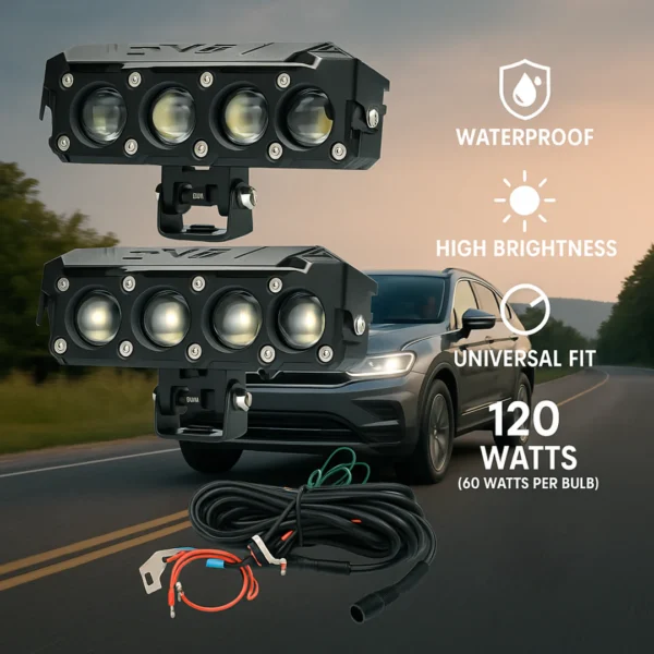 LIU HJG 4 LED 120W Yellow/White Fog Light with Wiring Kit for Universal  Car, Truck, Bike - Image 1