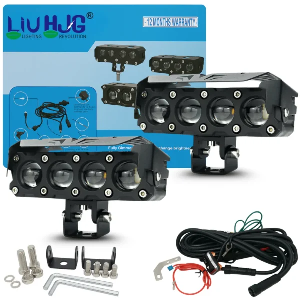 LIU HJG 4 LED 120W Yellow/White Fog Light with Wiring Kit for Universal  Car, Truck, Bike - Image 2