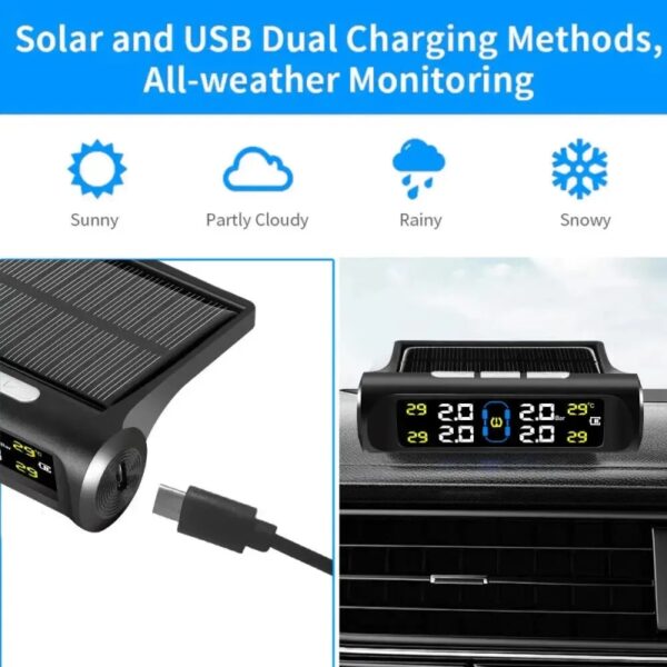 TPMS Car Tire Pressure Monitoring With Clock System – Solar-Powered for Safety & Energy-Efficient Real-Time Monitoring - Image 5