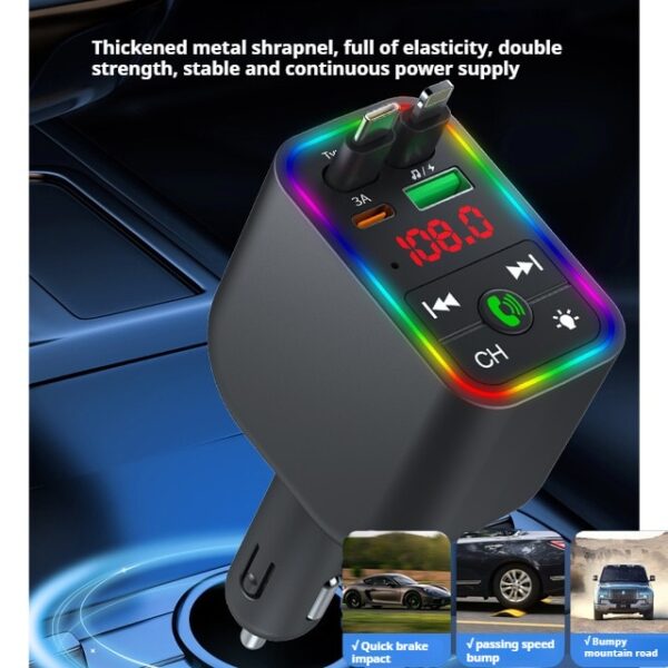 Super Fast Car Charger with Retractable Bluetooth Transmitter 4 in 1 | Wireless Audio & Hands-Free Calls - Image 1