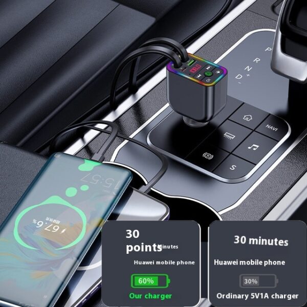 Super Fast Car Charger with Retractable Bluetooth Transmitter 4 in 1 | Wireless Audio & Hands-Free Calls - Image 3