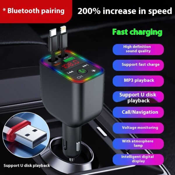 Super Fast Car Charger with Retractable Bluetooth Transmitter 4 in 1 | Wireless Audio & Hands-Free Calls - Image 5