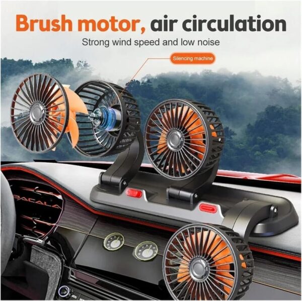 Three Head Vehicle Fan with Dual Speed Control – Adjustable Dashboard Fan for Cars - Image 4
