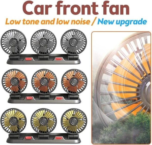 Three Head Vehicle Fan with Dual Speed Control – Adjustable Dashboard Fan for Cars - Image 2