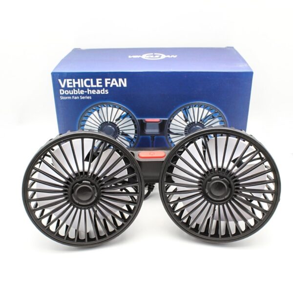 Dual Head USB Car Fan for Back Seat – 360° Adjustable Vehicle Cooling Fan with Headrest Mount - Image 2