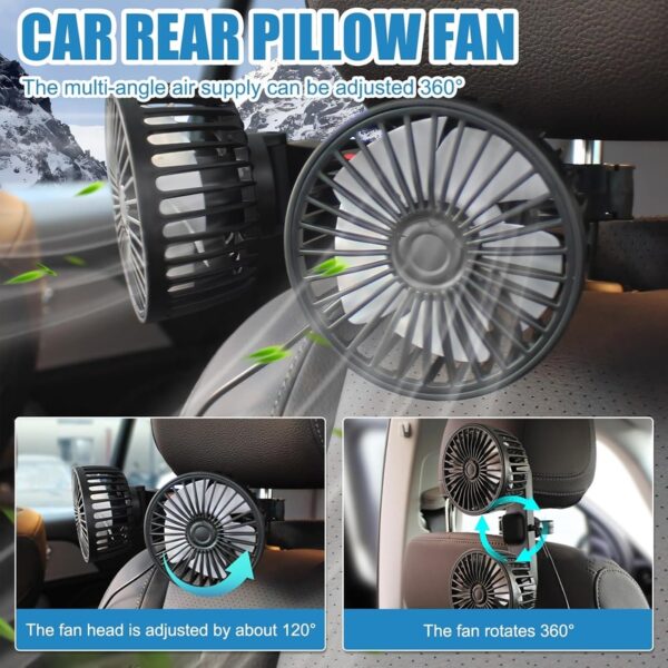Dual Head USB Car Fan for Back Seat – 360° Adjustable Vehicle Cooling Fan with Headrest Mount - Image 5