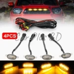 4PCS Amber LED Front Grille Marker Lights with Wiring Harness Kit for Cars, SUVs & Trucks