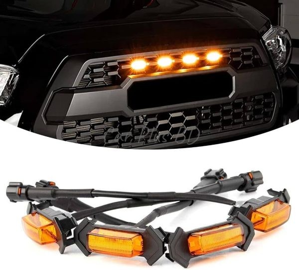 4PCS Amber LED Front Grille Marker Lights with Wiring Harness Kit for Cars, SUVs & Trucks - Image 3